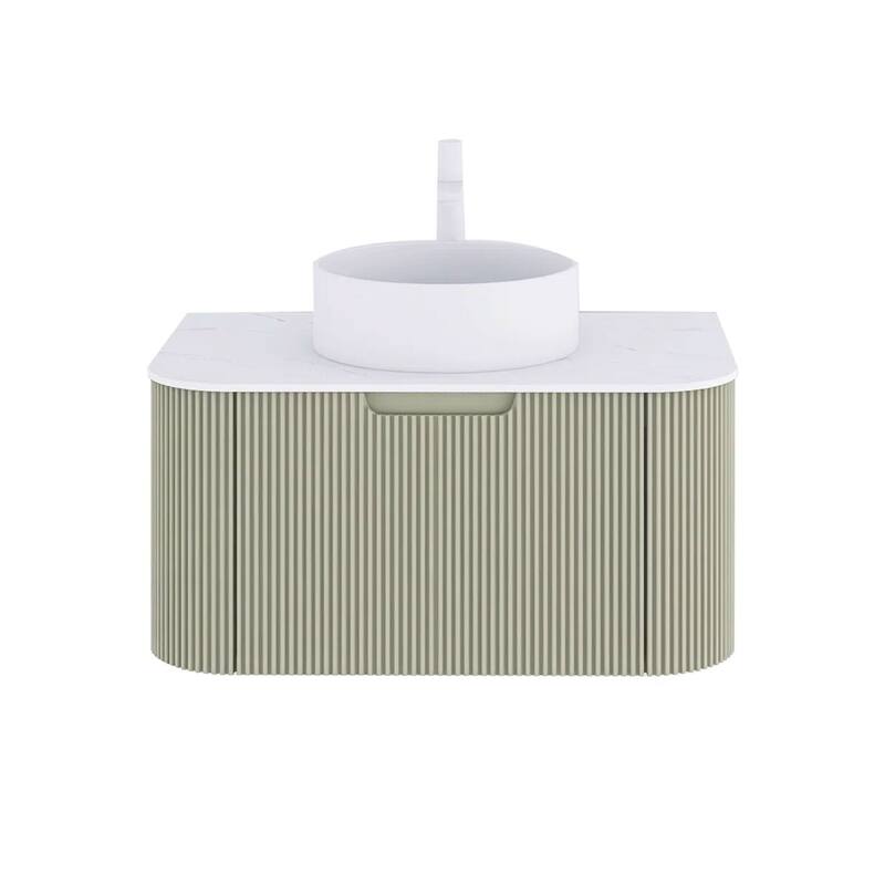 Wall-Mounted Bathroom Vanity with White Round Ceramic Sink
