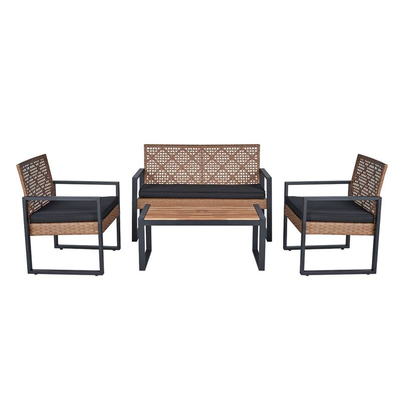 4-Piece Patio Furniture Set with Acacia Wood Table Top - Light Brown