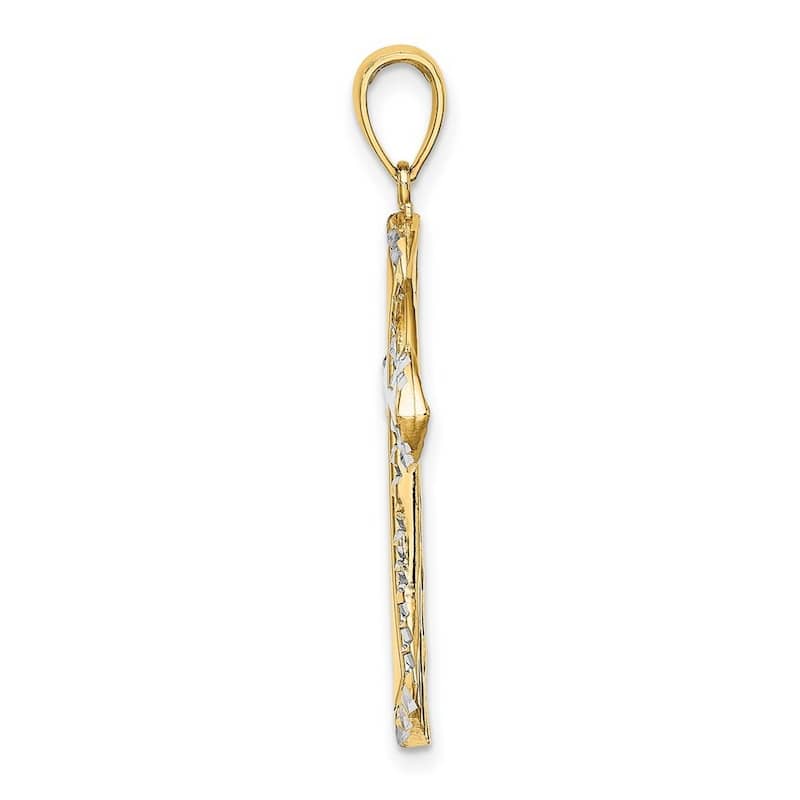 Curata 10k Two-tone Gold 18" Textured Edge Reversible Cross Pendant Necklace (18mm x 33mm)