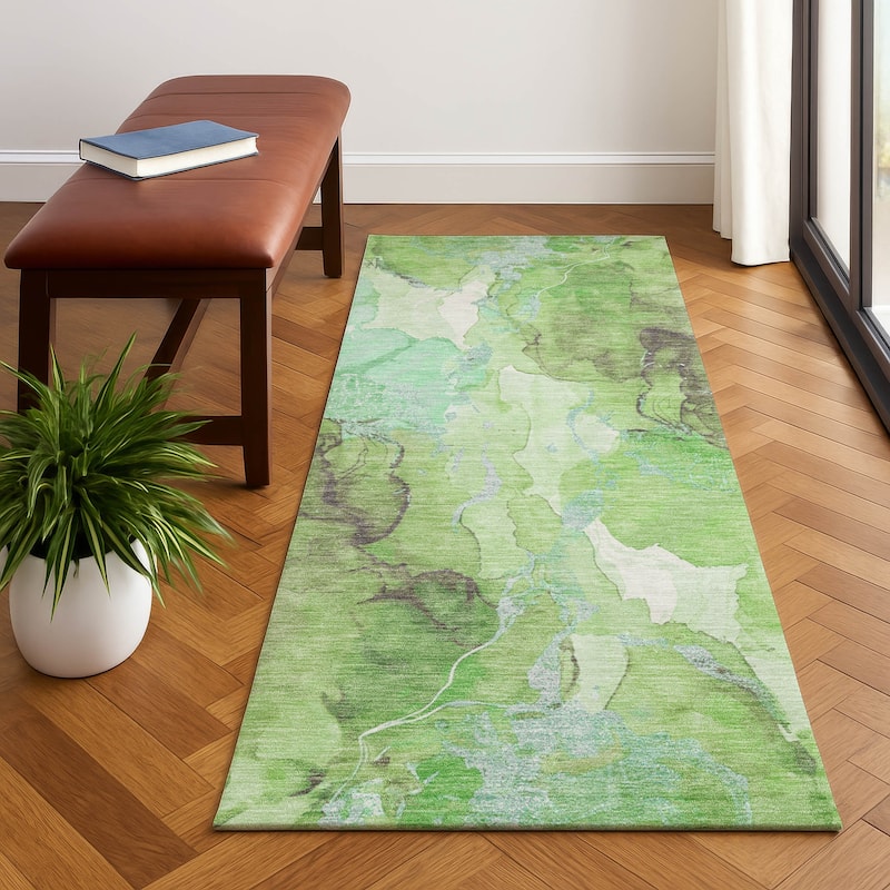 Premium Washable Super Soft Modern Contemporary Mayfield Rug - Green - 2'3" x 7'6"