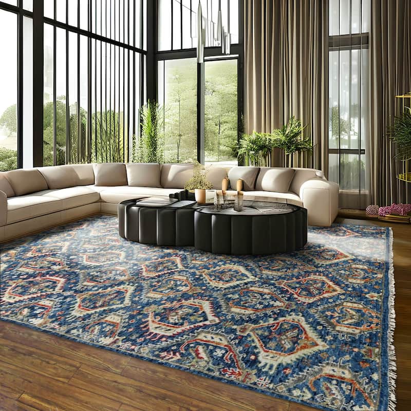Hand Knotted Transitional Navy Wool Oriental Rug Turkish Oushak - 8' x 9' 11''