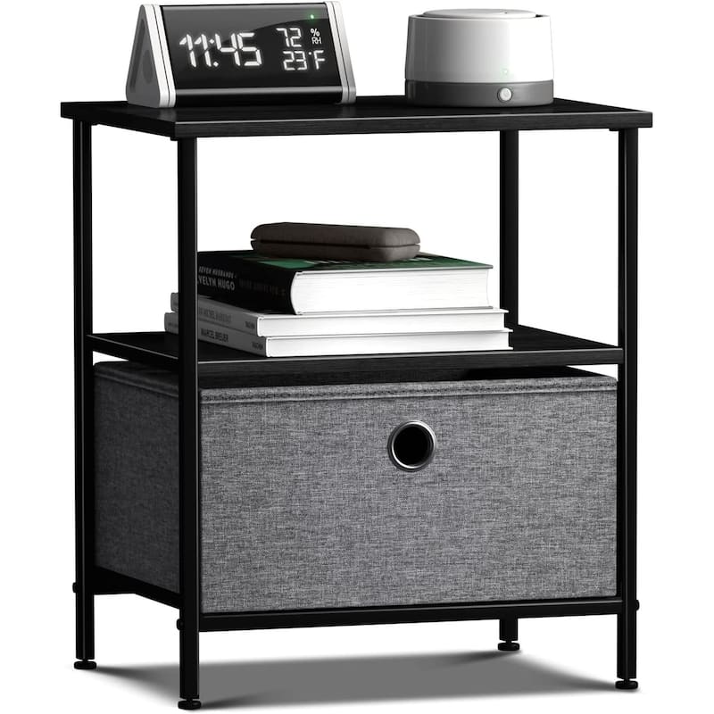 Nightstand 1-Drawer Shelf Storage Bedroom Furniture & End Table Chest - Black