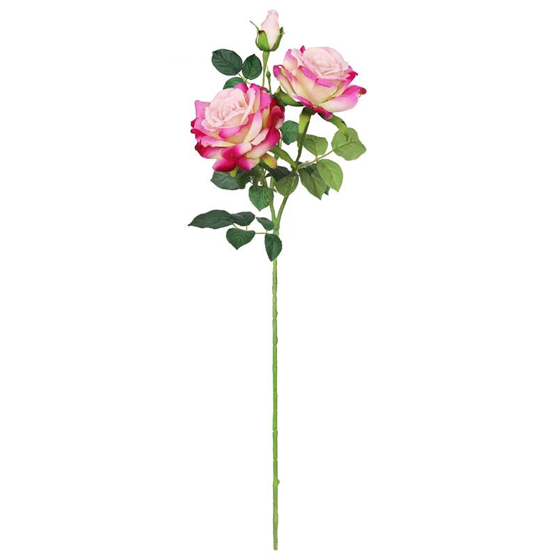 Set of 2 Blush Fuchsia Artificial Velvet Elegant Rose Flower Stem Spray 32in - 32" L x 7" W x 7" DP