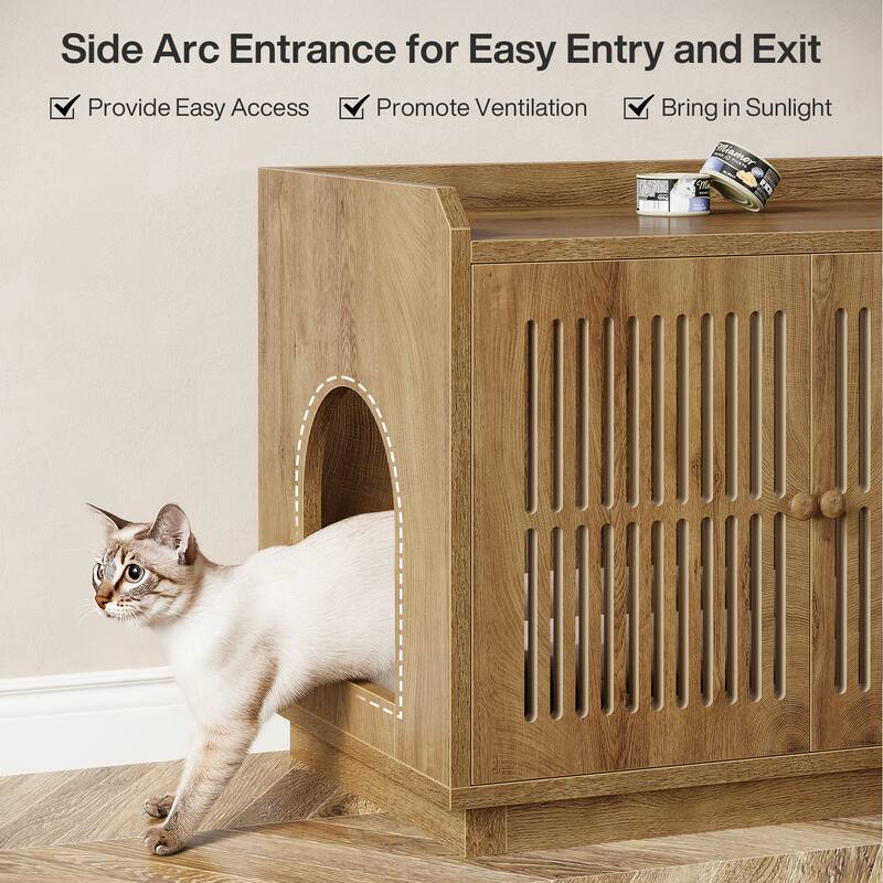 2 Cats Litter Box Enclosure, 55.1-Inch Extra Large Hidden Litter Box Furniture, Wooden XL Cat Washroom Furniture with Storage