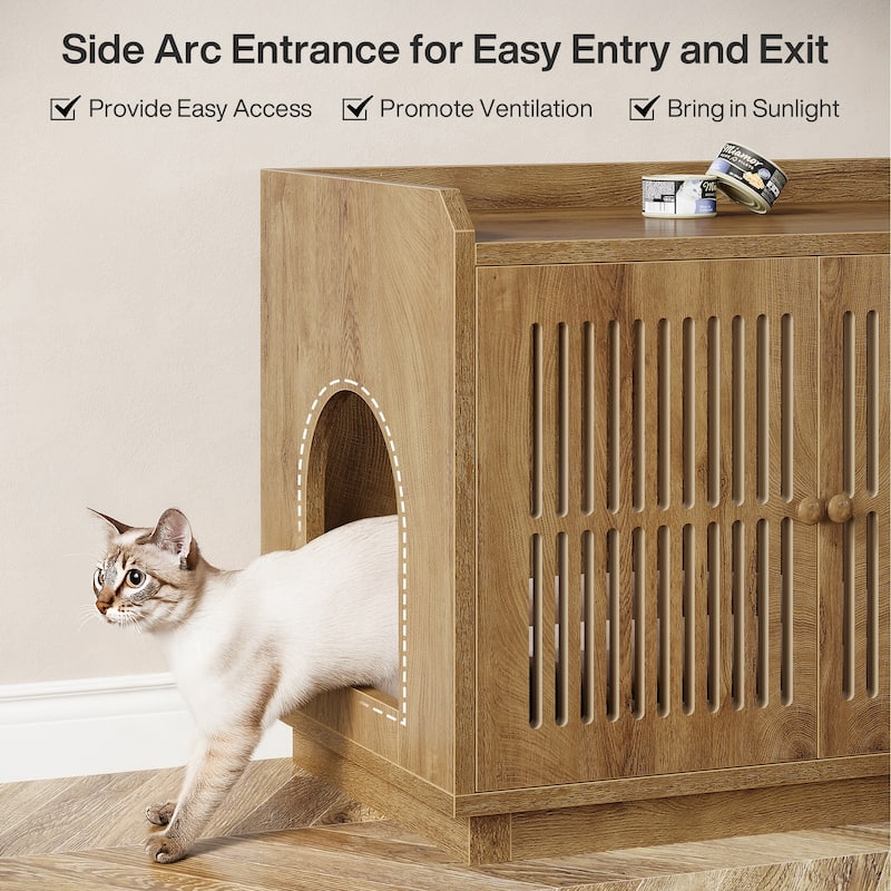 55-Inch Extra Large Cat Litter Box Enclosure with 2 Cabinets
