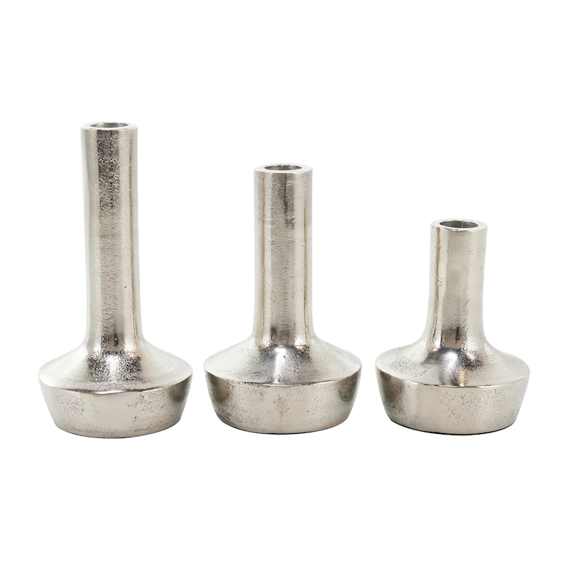 Silver Aluminum Metal Candle Holder with Rounded Bases (Set of 3)