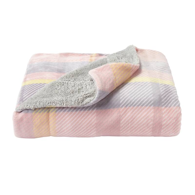 Poly Fleece Sherpa Throw - Oversized Plush Woven Polyester Bed or Sofa Blanket by Windsor Home