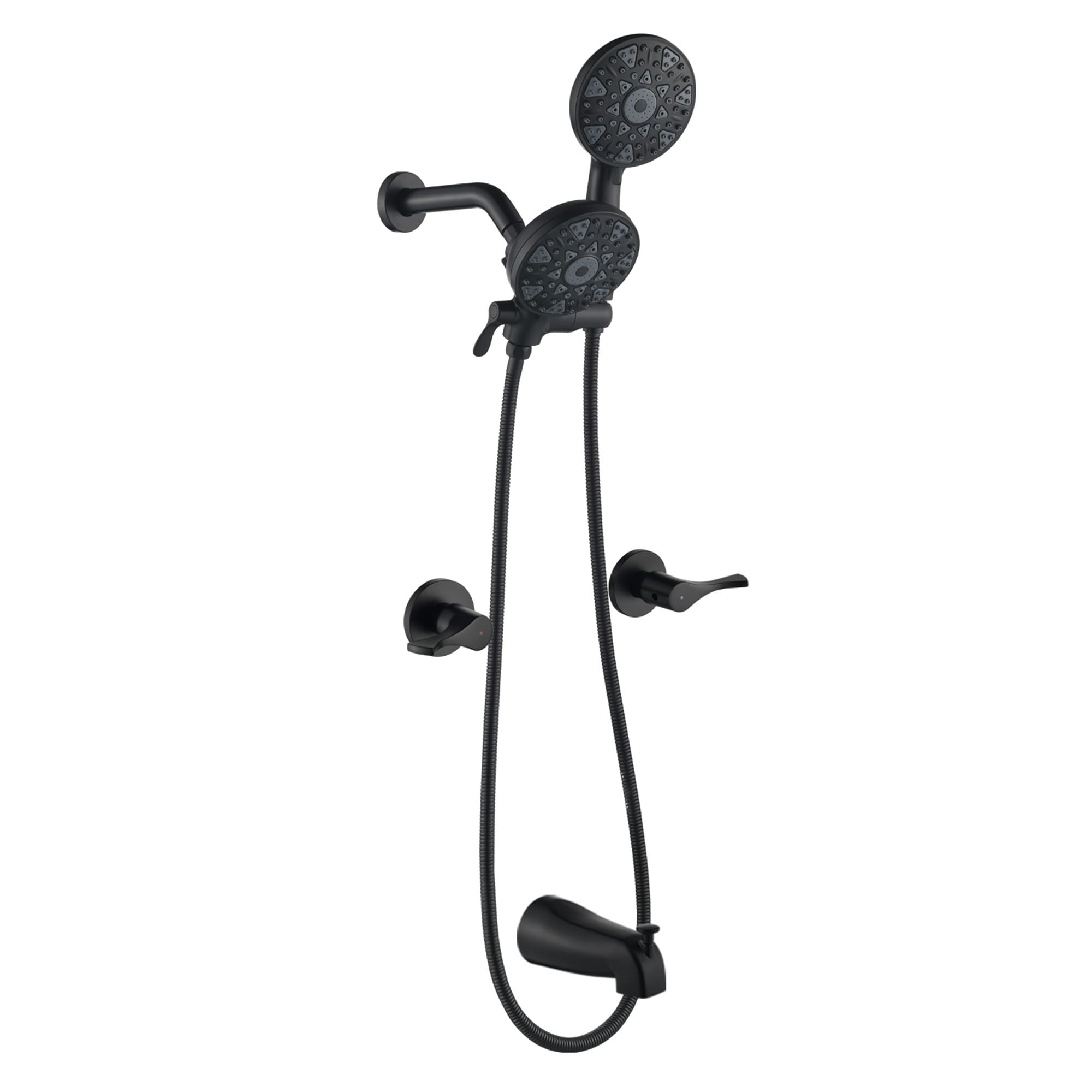 Wall Mount Dual Head Shower Faucet with Tub Spout Brass Complete Shower System with Handheld Shower Valve Included