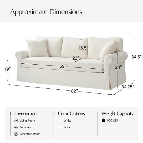 dimension image slide 1 of 2, Enrico Traditional Slipcovered Sofa with Roll Armrest by HULALA HOME