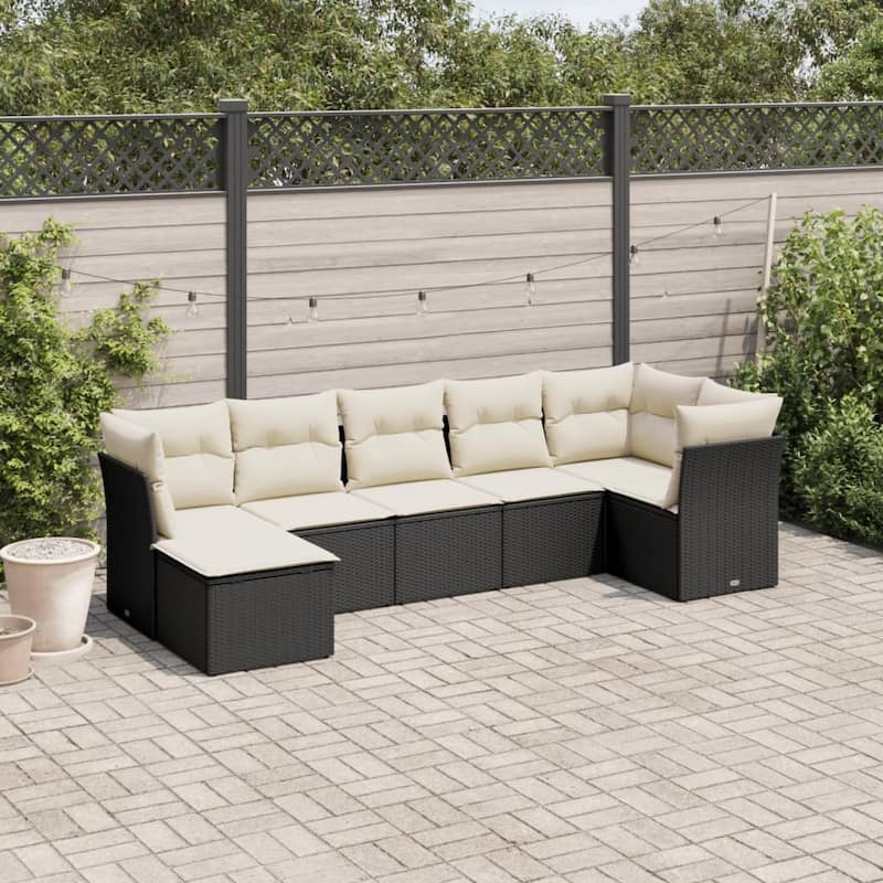 vidaXL Garden Sofa Set Black - 21.7 x 21.7 x 14.6 - Black and cream Large Without table