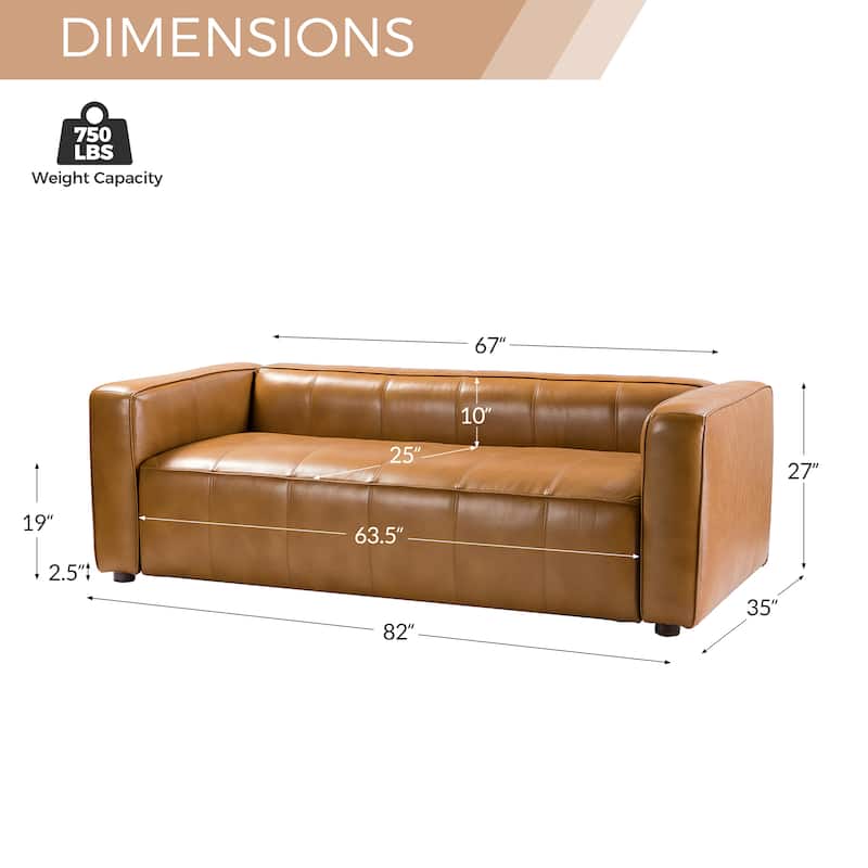 Donia Mid-Century Modern Leather 82" Curved Sofa with Wooden Legs by HULALA HOME