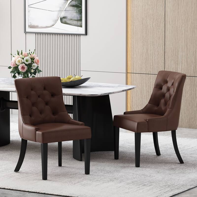 Modern Tufted Diamond Quilted Dining Chairs with Sloping Arms and Upholstered Seat for Dining Rooms, Set of 2