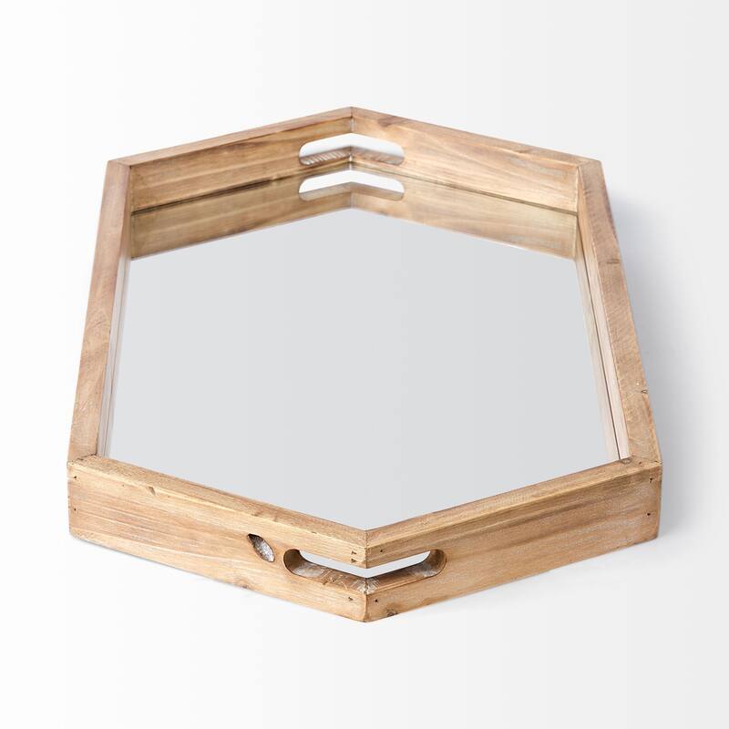 Durden Natural Wood Mirrored Hexagonal Tray - 29.1L x 15.7W x 2.0H