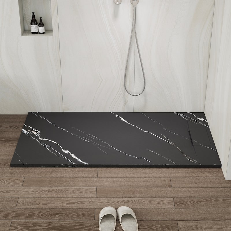 SMC Alcove Shower Pan Base with Reversible Drain, Low Profile, Wheelchair Access, Slip-Resistant, cUPC Certified