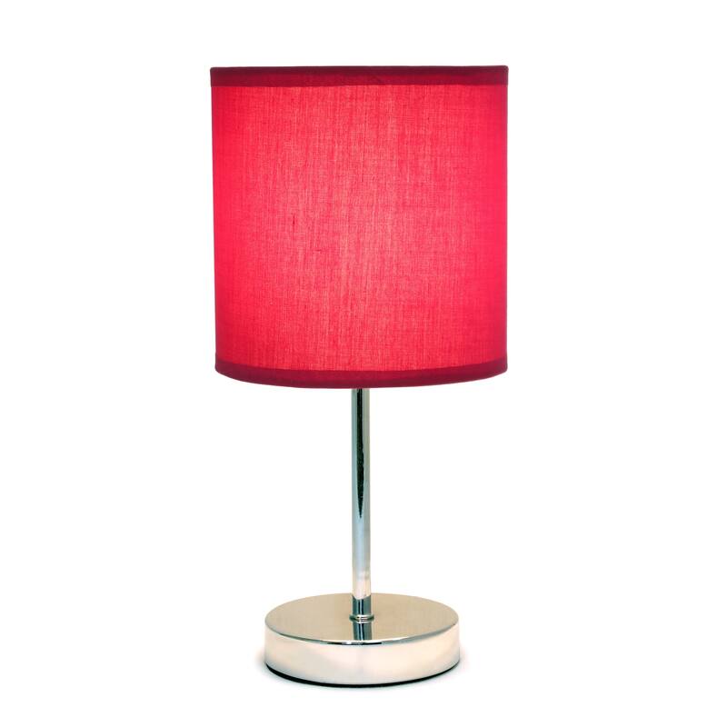 Modern Chrome Table Lamp - Stick Lamp with Fabric Shade for Bedroom, Living Room, Office Decor