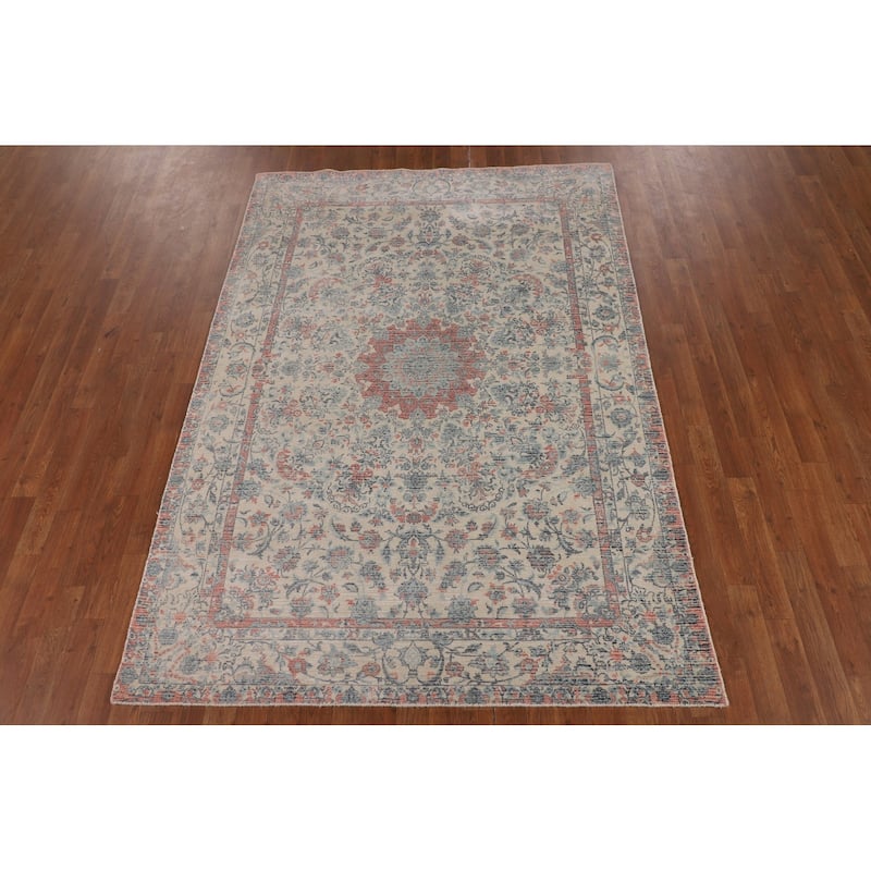 Floral Abstract Oriental Area Rug Hand-Knotted Wool Carpet - 5'3"x 7'6"