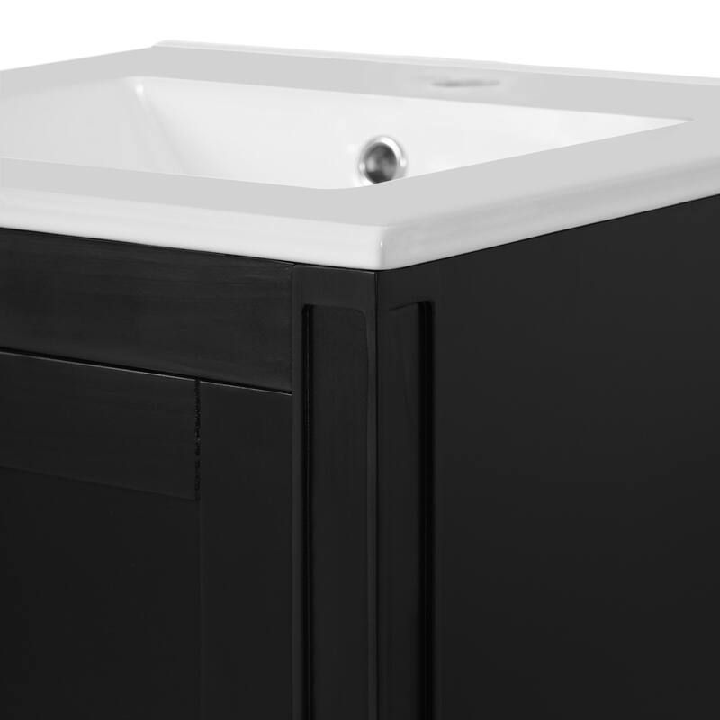 Modern Freestanding Bathroom Vanity Cabinet with Ceramic Sink, Adjustable U-Shaped Shelf, Door Storage Rack and Soft Close Door