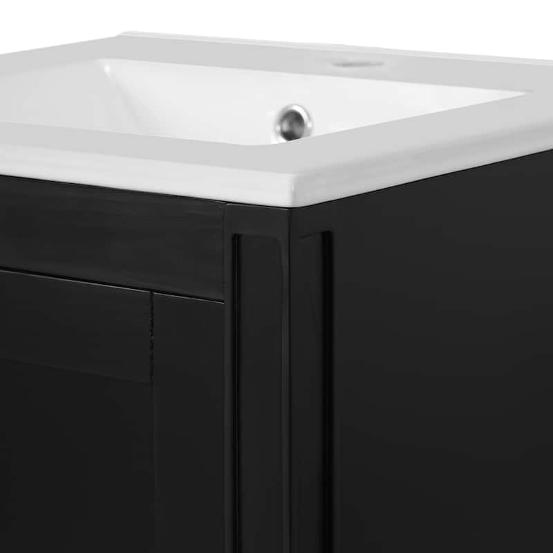 Roomfitters 20" Bathroom Vanity with Ceramic Sink, Soft-Close Door, Adjustable U-Shaped Shelf and Door Rack