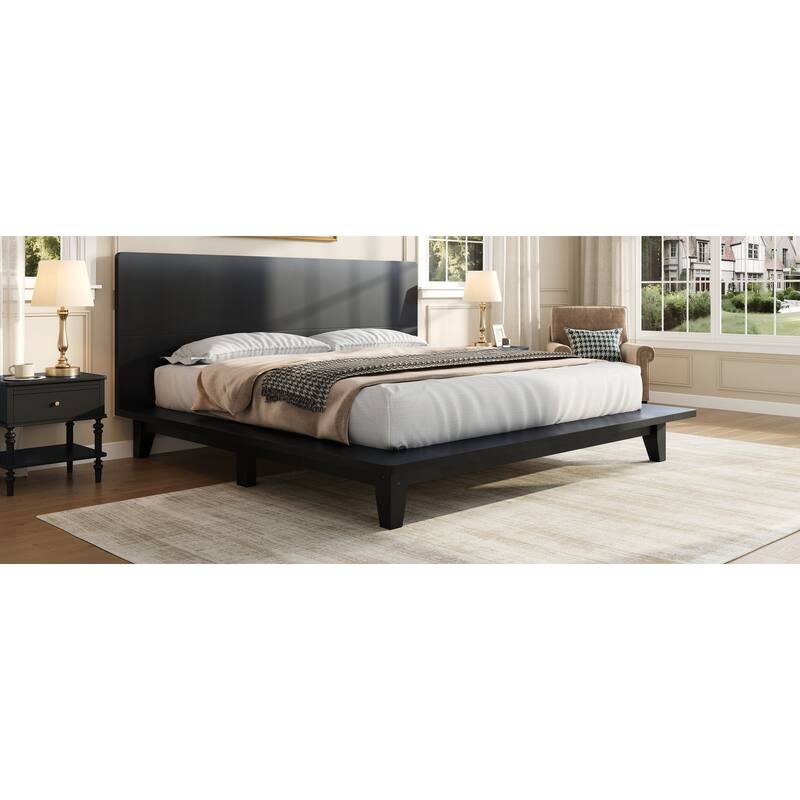 Wooden Platform Bed Frame with Headboard, Rustic Bed Frame with Wood Center Slats Support, No Box Spring Needed, Easy Assembly