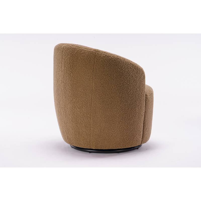 Teddy Fabric Swivel Barrel Chair, Round Upholstered Sofa Chair, Reading Leisure Chair with Curved Backrest & Metal Base