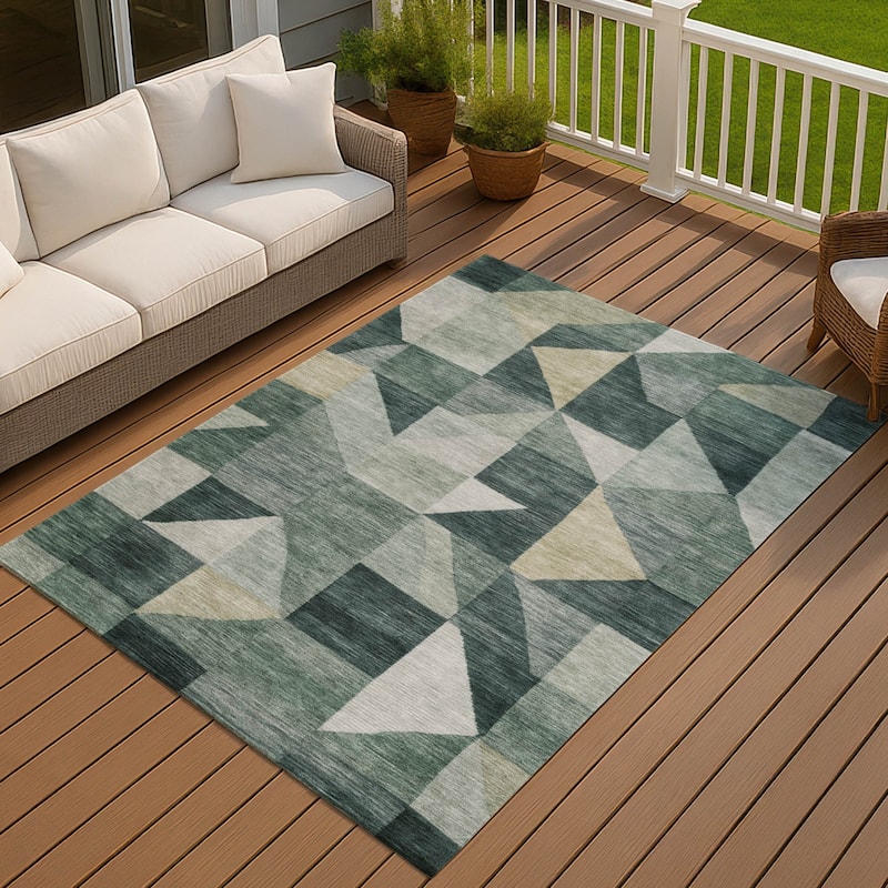 Machine Washable Indoor/ Outdoor Geo Rubi Chantille Rug - Basil - 5' x 7'6"