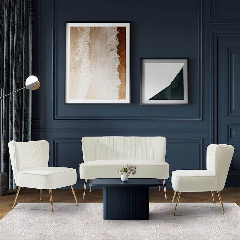 Farrah Upholstered Velvet Polyester Living Room Set With 25 inch Accent Chairs (3-Piece)