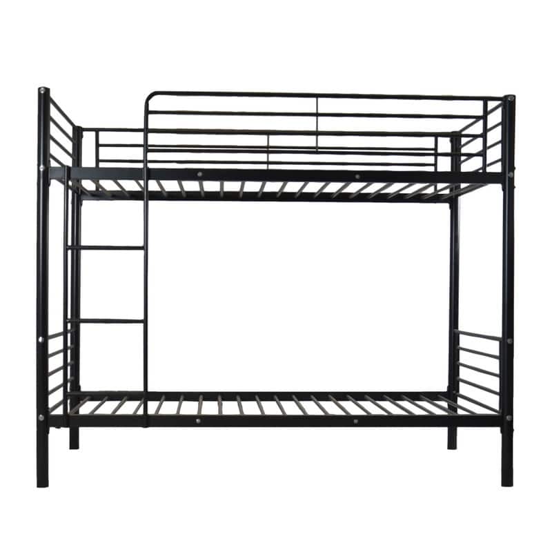 Iron Bed Bunk Bed with Ladder for Kids Twin Size White - Black