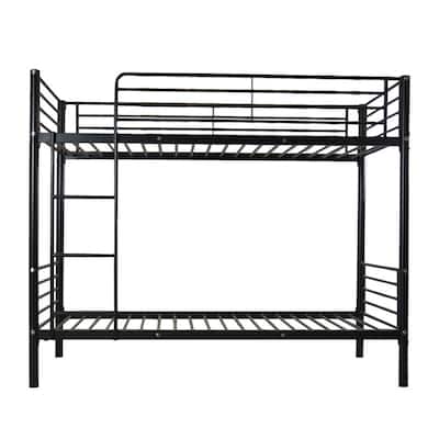Iron Bed Bunk Bed with Ladder for Kids Twin Size White