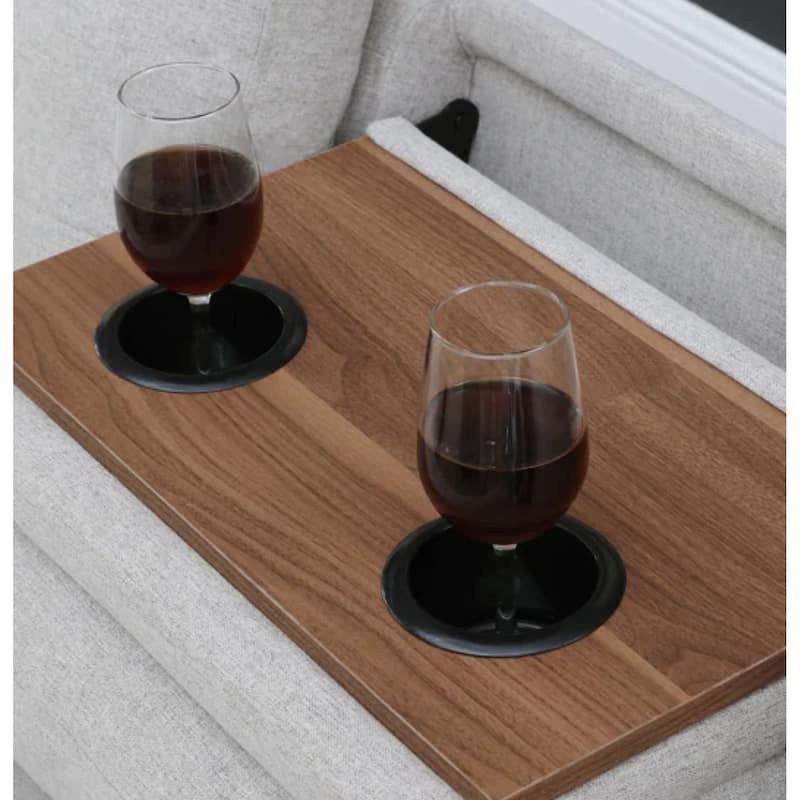 Modern Built-in Cup-holders Console Linen Sectional Sofa with 2 Pillows