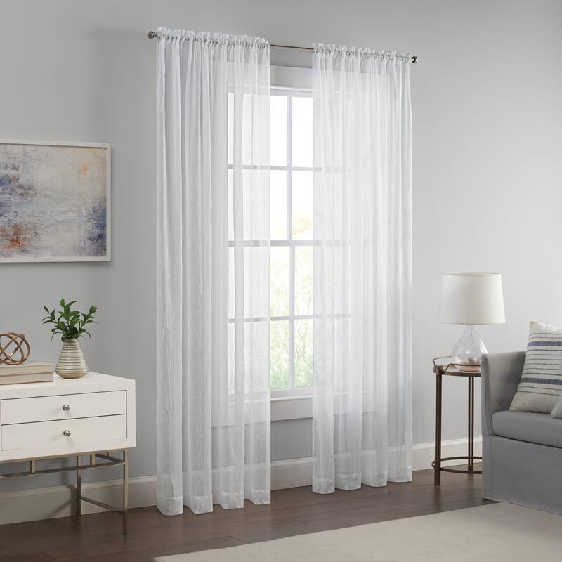 Eclipse Emina Crushed Sheer Voile Rod Pocket Curtain Panel. - 52x95 - White