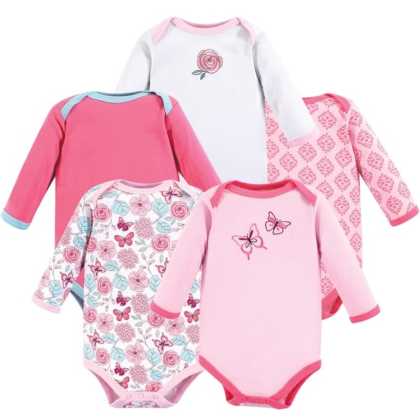 slide 1 of 1, Luvable Friends Baby Girl Cotton Long-Sleeve Bodysuits 5pk, Butterfly 0-3 Months - Butterfly