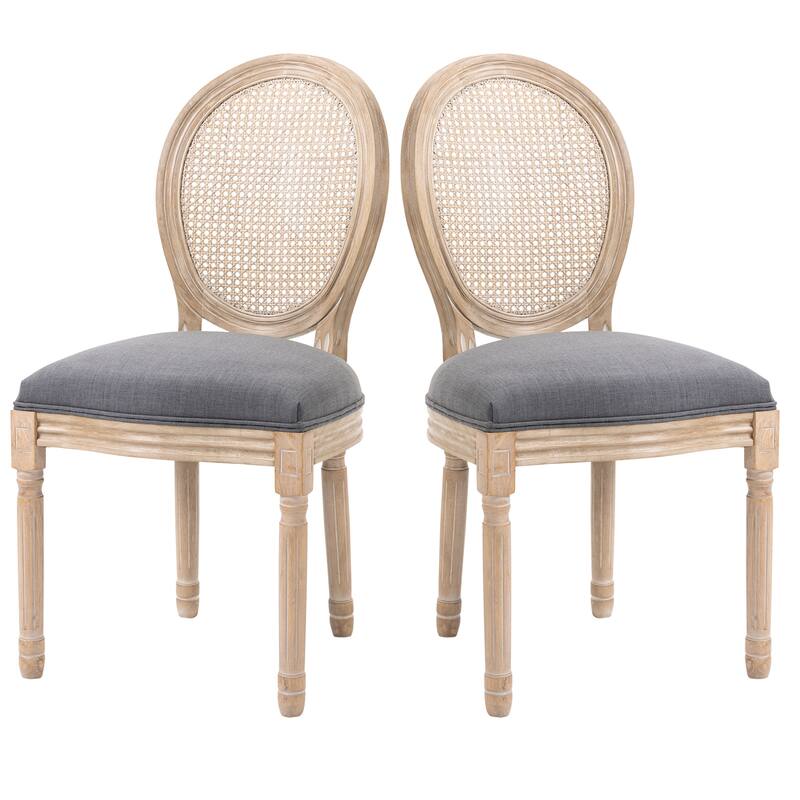 HOMCOM French-Style Upholstered Dining Chair Set, Armless Accent Side Chairs with Rattan Backrest and Linen-Touch Uphols
