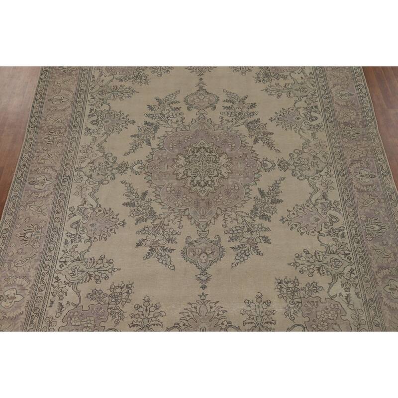 Distressed Tabriz Vintage Persian Rug Handmade Bedroom Wool Carpet - 9'4" x 12'11"