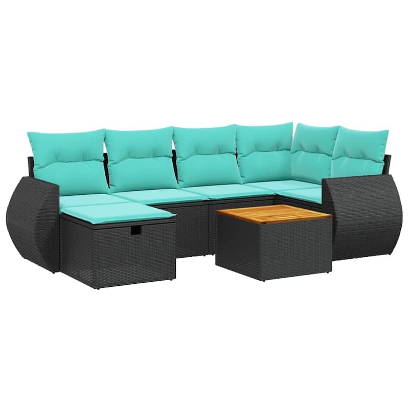 vidaXL Patio Sofa Set with Cushions Outdoor Furniture 7 Piece Poly Rattan