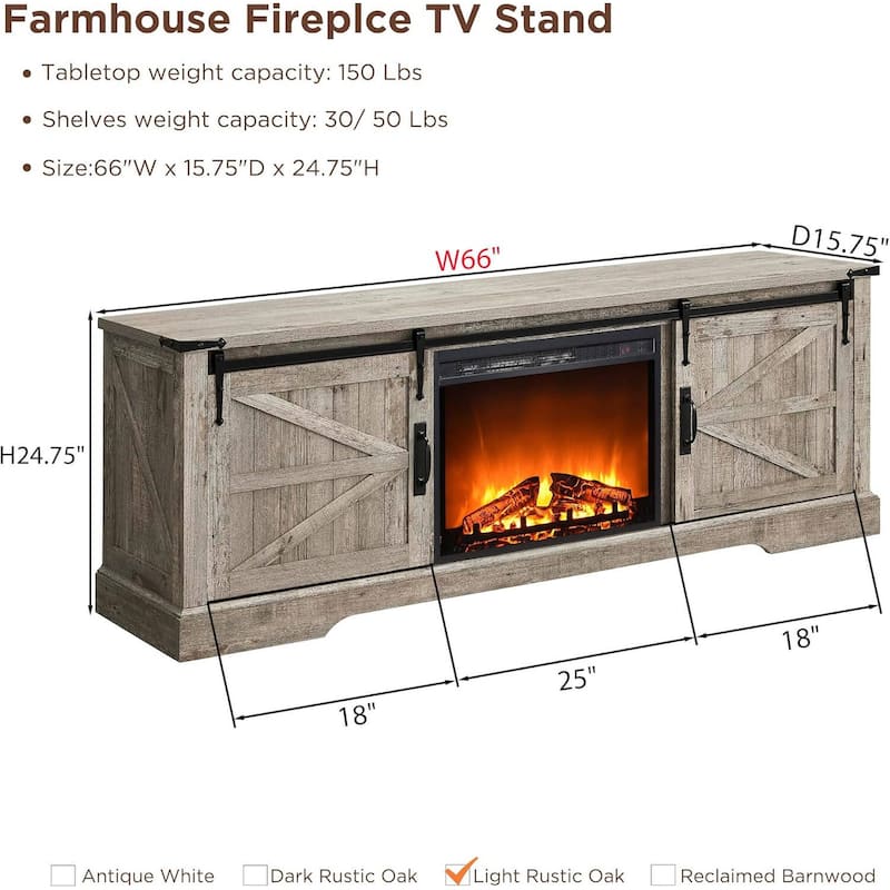 Farmhouse Fireplace TV Stand for 75'' TV, Rustic Entertainment Center