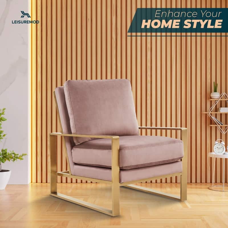 Jefferson Modern Velvet Accent Chair with Brushed Gold Frame, Removable Cushions, and Floor Protectors for Living Room or Office