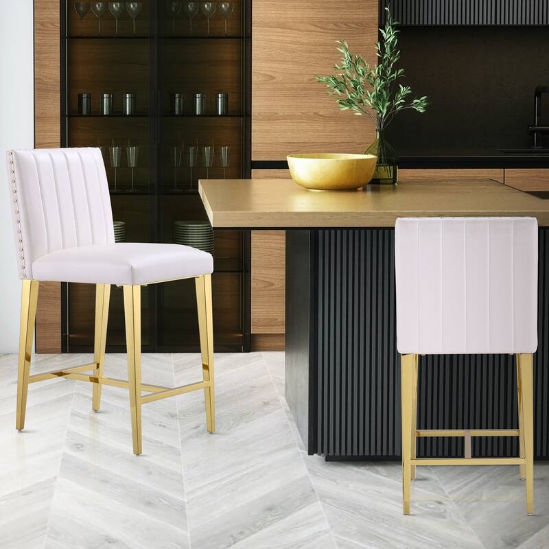 Counter Height Bar Stools Luxury Island Counter Bar Stool Chairs Kitchen Counter-Height Stool with Gold Stainless Steel Legs