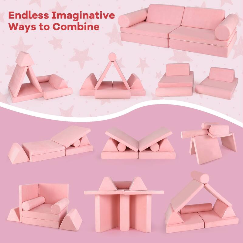 Gymax 8 Pcs Kids Play Couch Convertible Sectional Floor Sofa