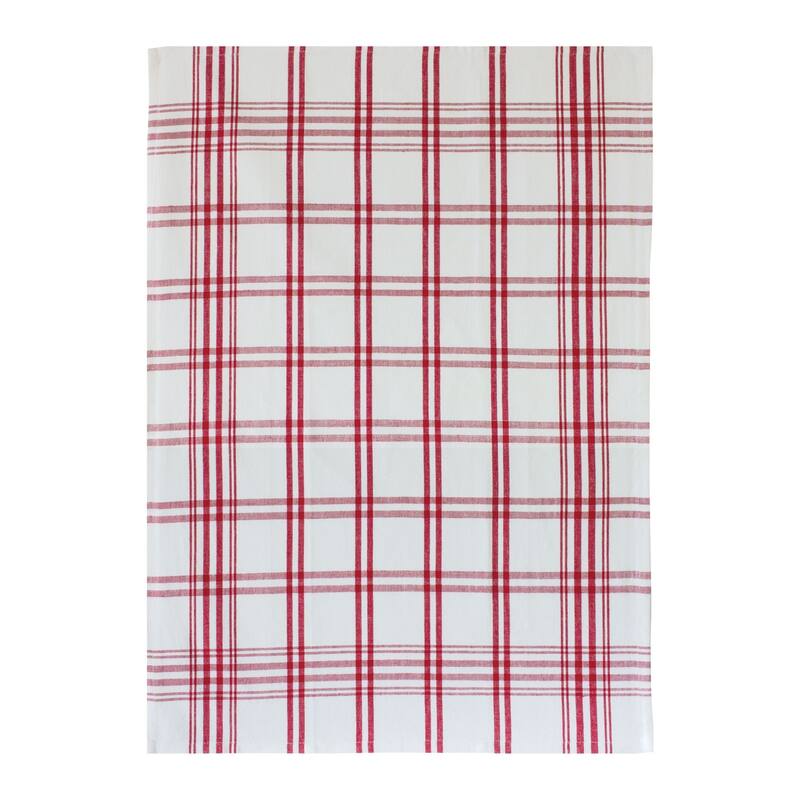 Plaid and Striped Kitchen Tea Towels - 28" - White and Red - Set of 3