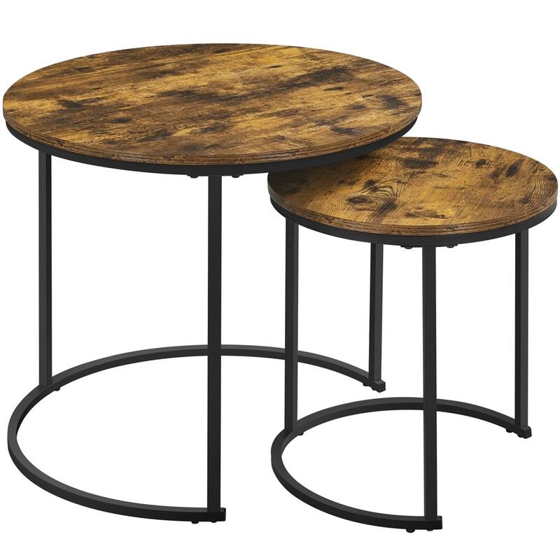 Yaheetech Rustic Nesting End Table with Round Wooden Tabletop Set - Rustic Brown