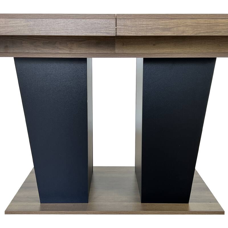 Extendable Dining Room Table, Wooden Kitchen Table with Double Pedestal Base, Large Meeting Table Home Office Table