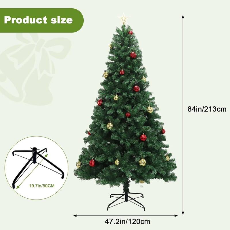7Ft Prelit Artificial Christmas Tree Xmas Tree with Lights Balls and Sturdy Metal Base - N/A