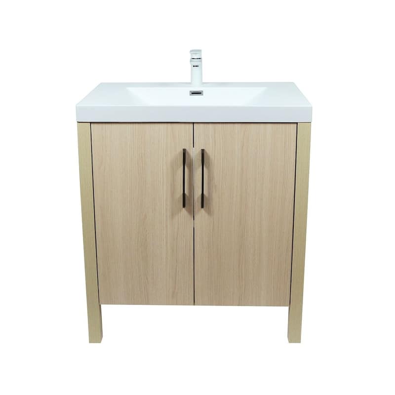 31.5" Single Sink Vanity In Neutral Finish With White Composite Granite Top