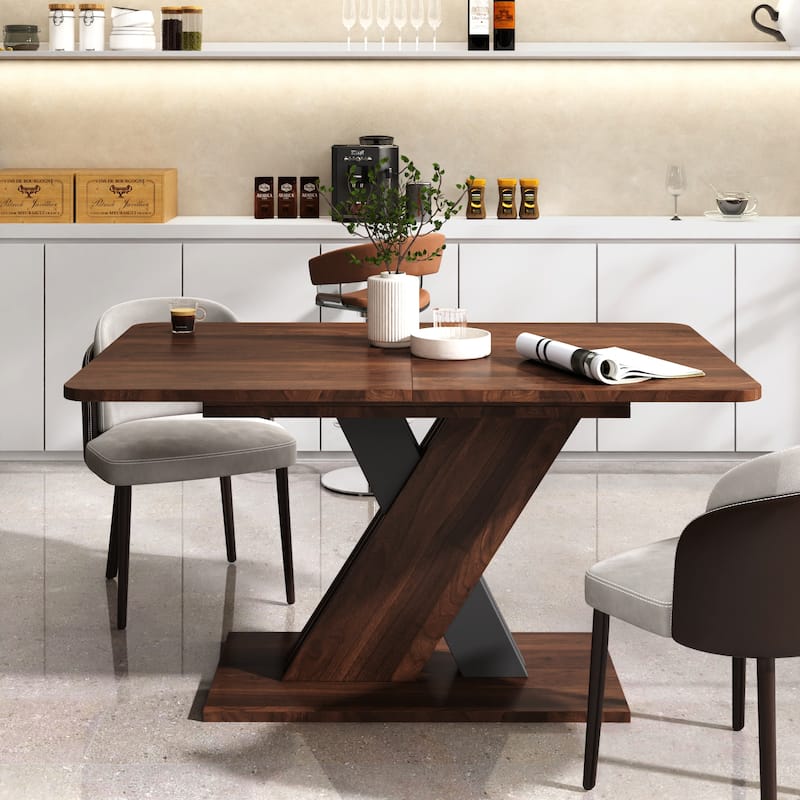Extendable Dining Table Staggered X Base Particle Board Modern Design - Walnut