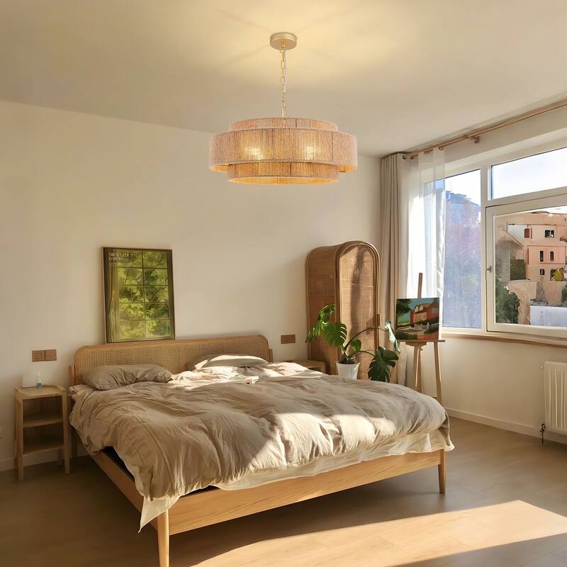 Starsky 4-light Rattan Hand-Woven Hemp Rope Chandelier