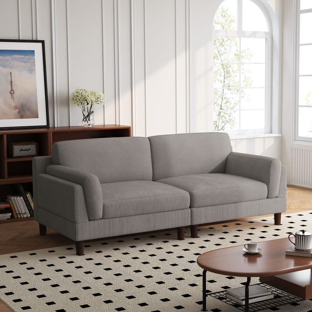 90" Oversized Corduroy Living Room Sofa With Reversible Cushions