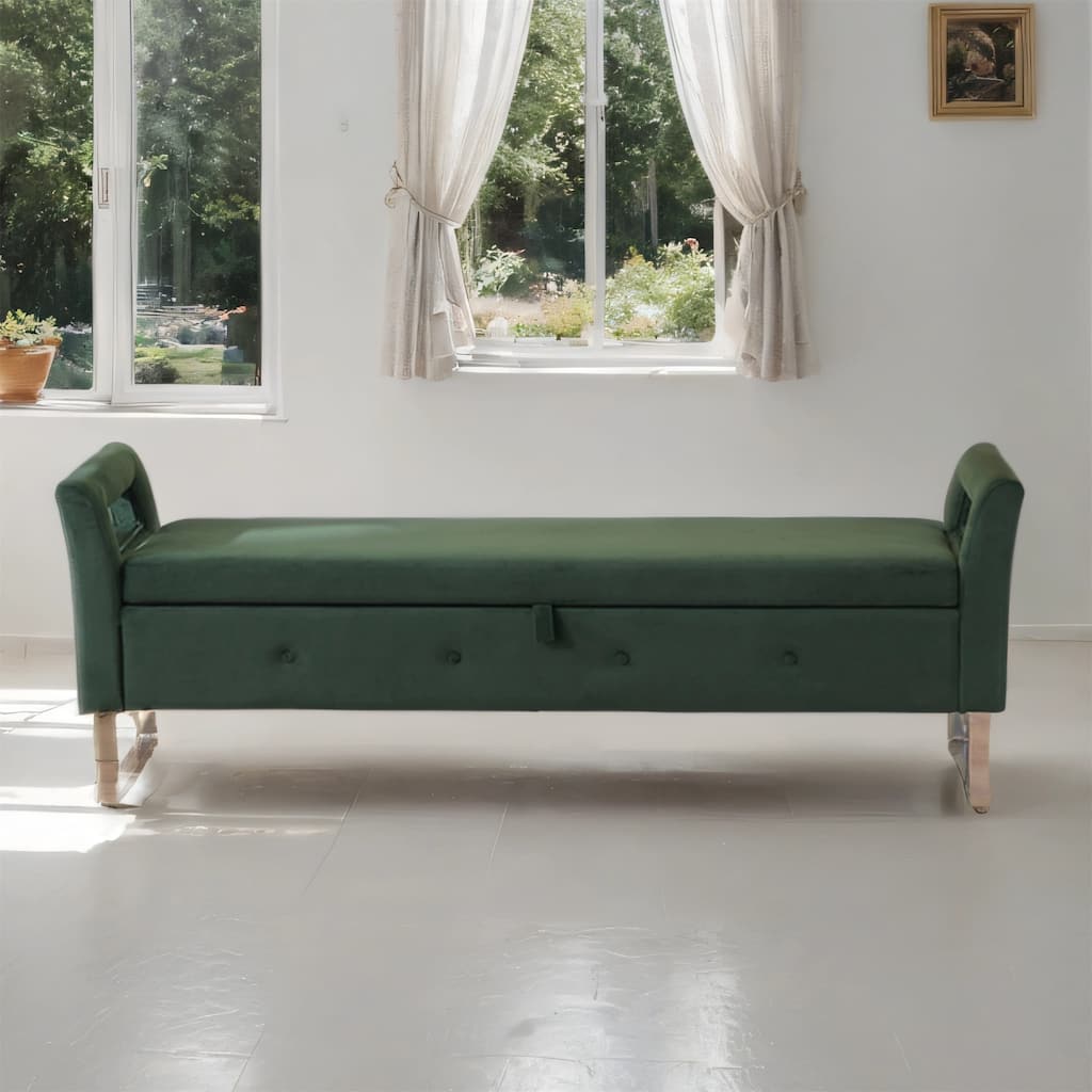 Velvet Storage Bench with Hidden Compartment, 275LB, Silver White Legs