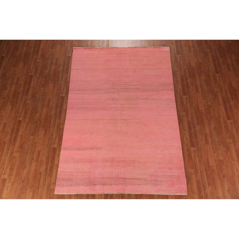 Pink Modern Gabbeh Oriental Area Rug Hand-Knotted Wool Carpet - 6'4" x 9'7"