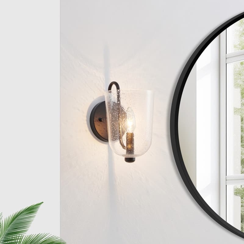 KAWOTI 1-light Wall Sconce with Seeded Glass Shade - W5.5" x H9.5" x D 7.63"