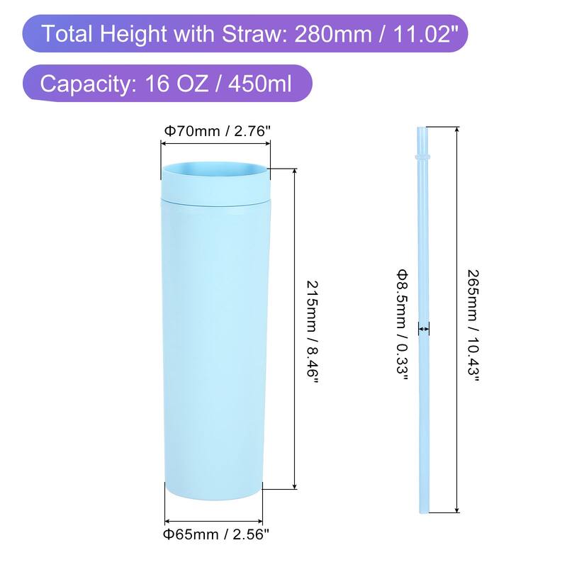Double Wall Tumbler with Straw and Lid, 16 OZ Acrylic Cup, Matte - 16 OZ - Blue